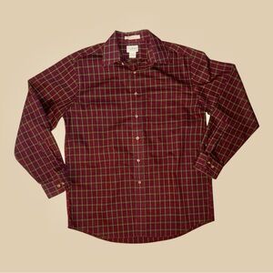 L.L. Bean Men's Casual Plaid Shirt‎ - Burgundy and Olive Size medium